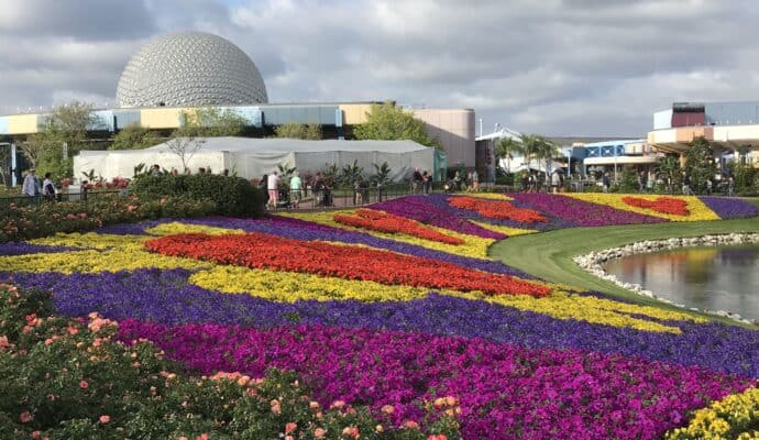 unexpected things to save your sanity at Disney World - epcot flower and garden Spaceship earth