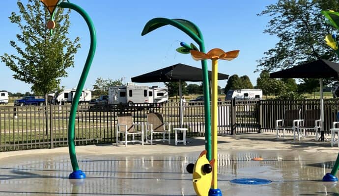 sauder village with kids campground splash pad