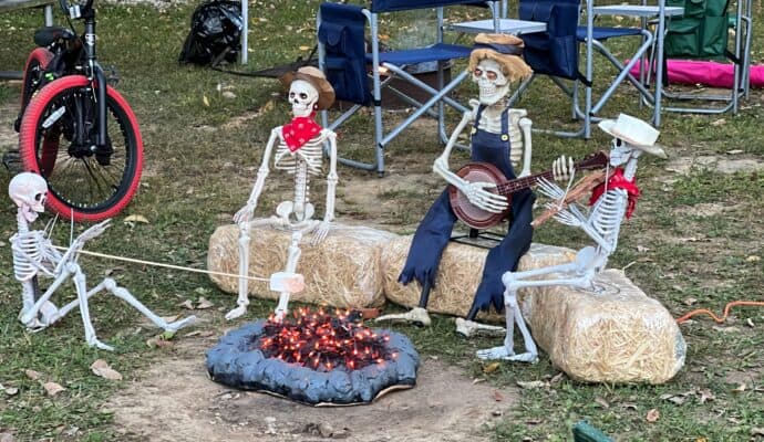 Lake Rudolph is the best RV park for Halloween - campfire skeletons