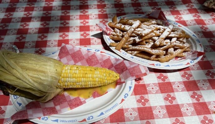 cedar point frontier festival 2023 - corn and waffle cake fries