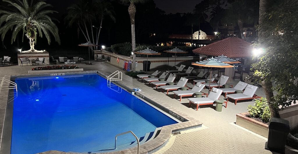 mission Resort Spa golf howey in the Hills outdoor pool at night